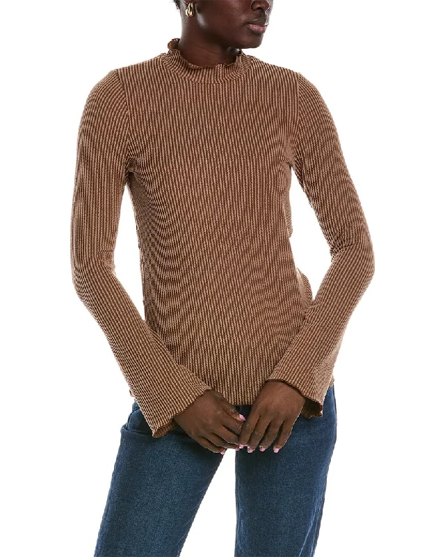 Colorful Knit Pullover Sweater-Women's Vacation Pullovers-Brook + Lynn Squiggle Rib Mock Neck Top