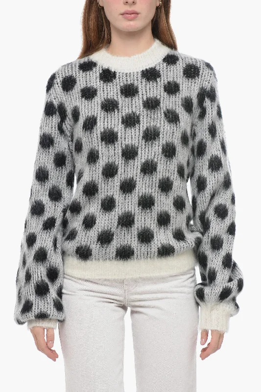 Women's Fashion Pullover Sweater-Women's Metallic Denim Pullovers-Maison Margiela FUZZY WUZZY MOHAIR Fuzzy Sweater with Polka Dot Pattern