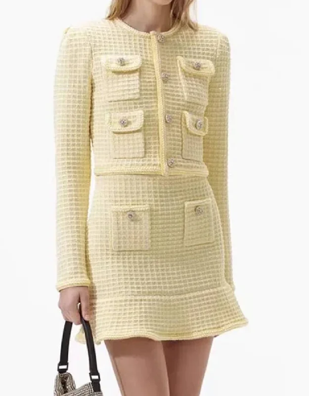 Skirts with Lace Trim-Women's Trendy Skirts-Yellow Knit Jacket And Skirt Set