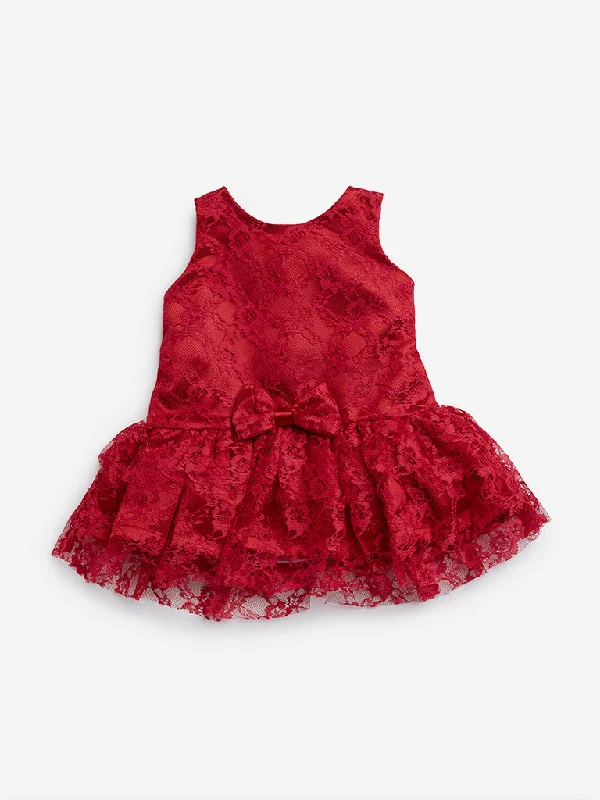 HOP Baby Red Lace Embroidered A-Line Dress