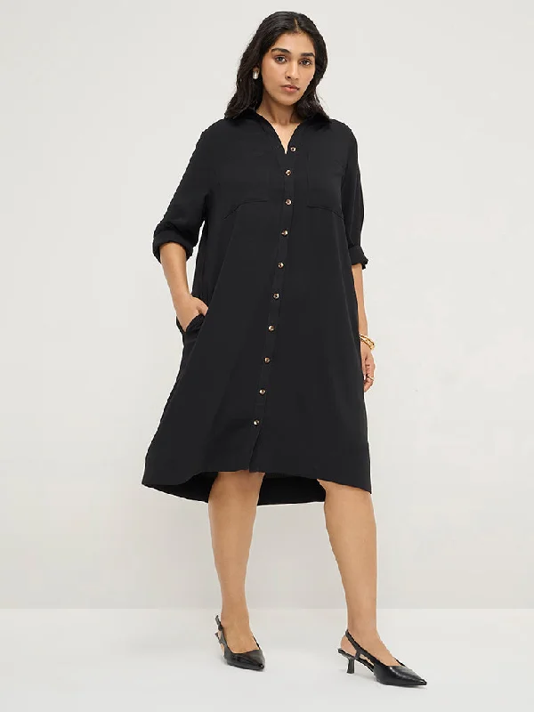 Gia Black High-Low Shirt Dress with Belt