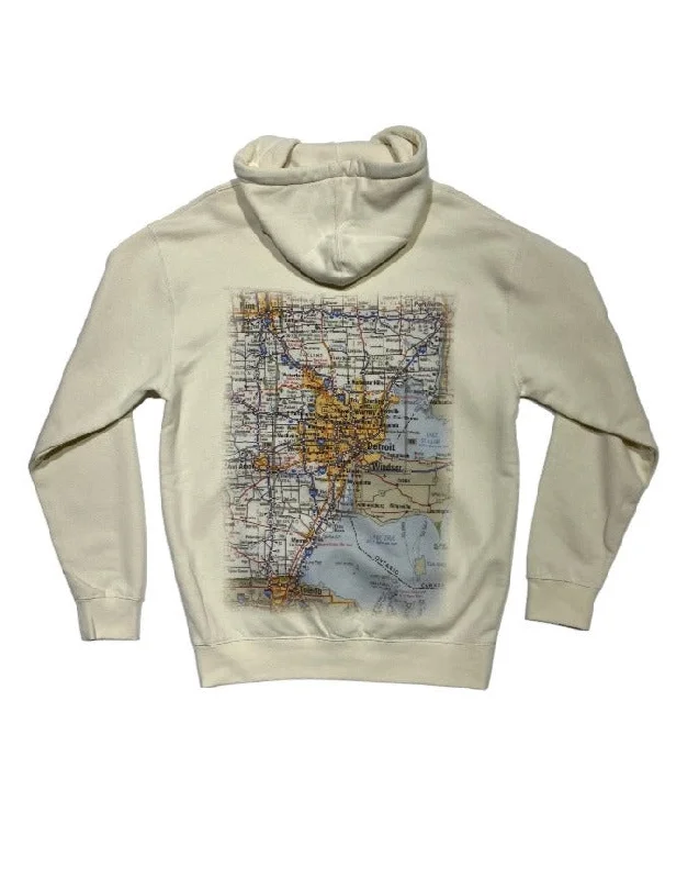 Hoodie with Casual Look for Easy Style-Women's Maxi Hoodies-Ink Detroit Premium Heavyweight Metro Detroit Map Hoodie - Bone