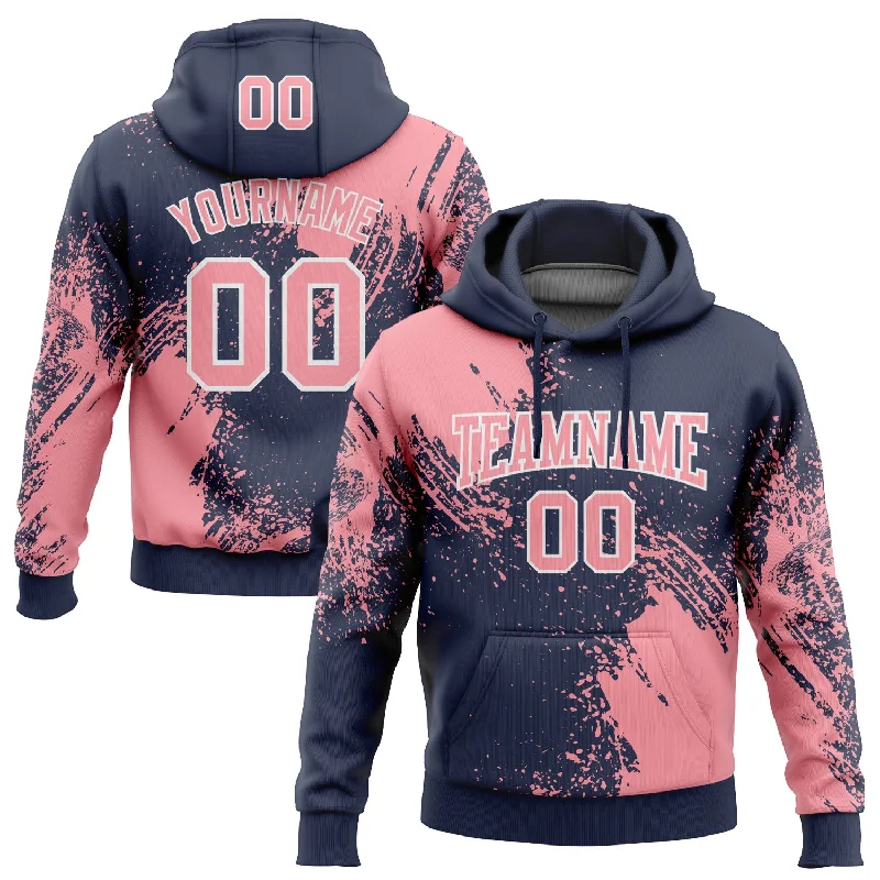 Hoodie for Sporty Style and Function-Women's Sleep Hoodies-Custom Stitched Navy Medium Pink-White 3D Pattern Design Abstract Brush Stroke Sports Pullover Sweatshirt Hoodie