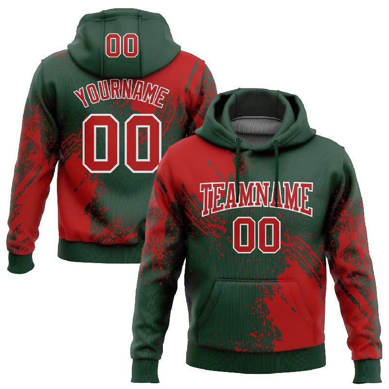 Hoodie for Gym Wear and Fitness-Women's Layered Sleeve Hoodies-Custom Stitched Green Red-White 3D Pattern Design Abstract Brush Stroke Sports Pullover Sweatshirt Hoodie