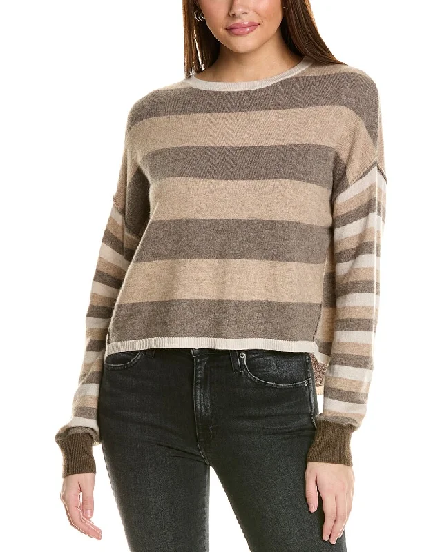 Soft Pullover Sweater for Comfortable Wear-Women's Glitter Ruffle Pullovers-Collaboration A-Line Stripe Blocked Crewneck