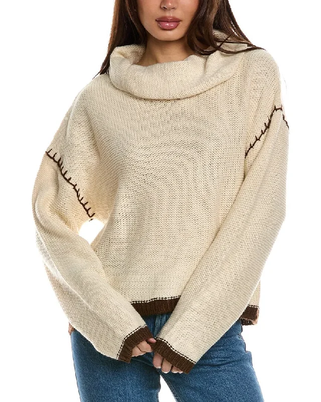 Pullover Sweater with Floral Design-Women's Low-Waisted Floral Pullovers-Driftwood Cowl Neck Sweater