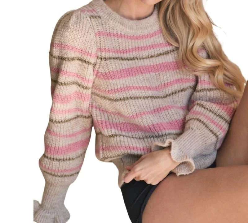 Pullover Sweater for Winter Layering-Women's Cotton Pullovers-Bailey Stripe Sweater In Rose Stripe