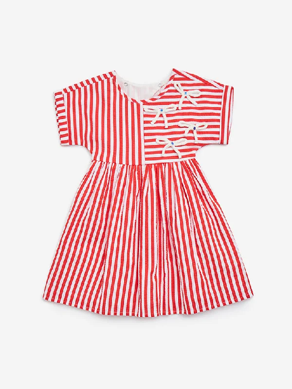 HOP Kids Red Striped Cotton Dress