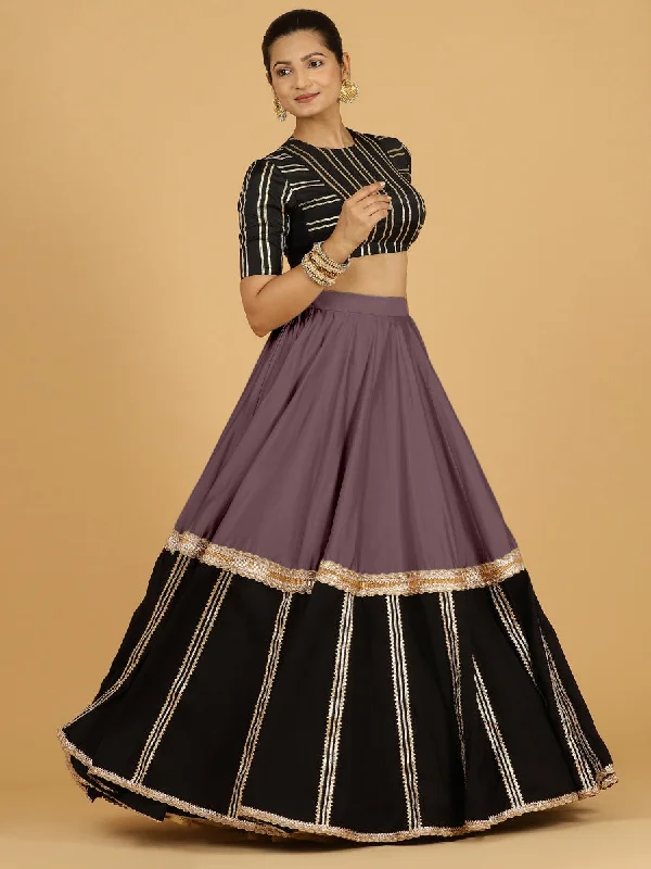 Casual Denim A-line Skirts-Women's Lace Pleated Skirts-Mastani x Tyohaar | Purple Mauve Panelled Lehenga Skirt