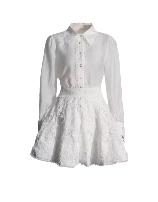 Skirts with Tulle-Women's Textured Ruffle Skirts-Button Down Shirt Coord Set With Embroidered Skirt