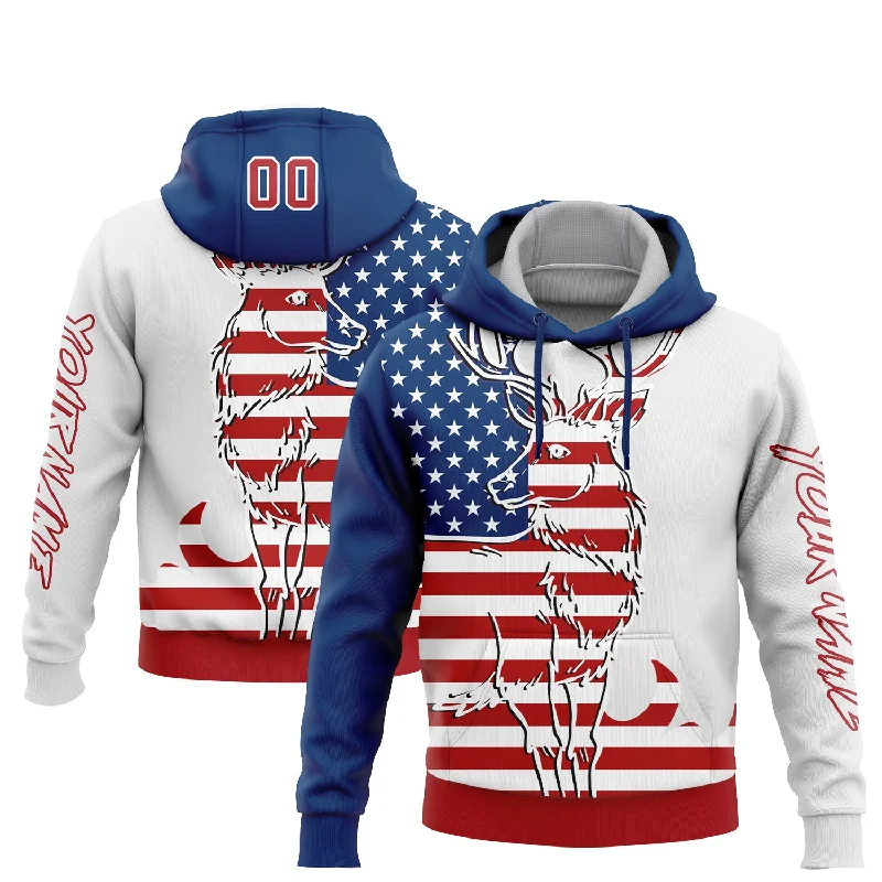 Hoodie for Sleek and Stylish Layers-Women's Glitter Hoodies-Custom Stitched White Red-US Navy Blue 3D American Flag And Deer Hunting Sports Pullover Sweatshirt Hoodie