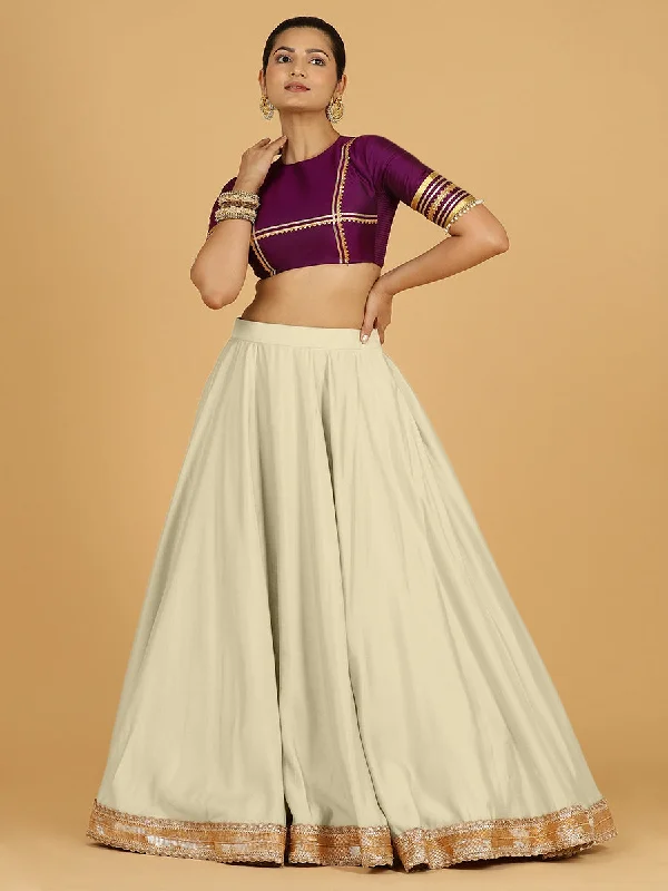 Colorful Wool Skirts-Women's Modern Skirts-Zainab x Tyohaar | Ivory Panelled Lehenga Skirt