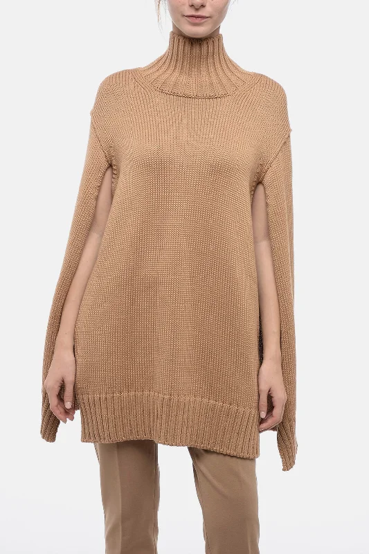 Soft Knit Pullover Sweater for Fall-Women's Metallic A-Line Pullovers-Jil Sander Cape Designed Turtleneck Wool Sweater