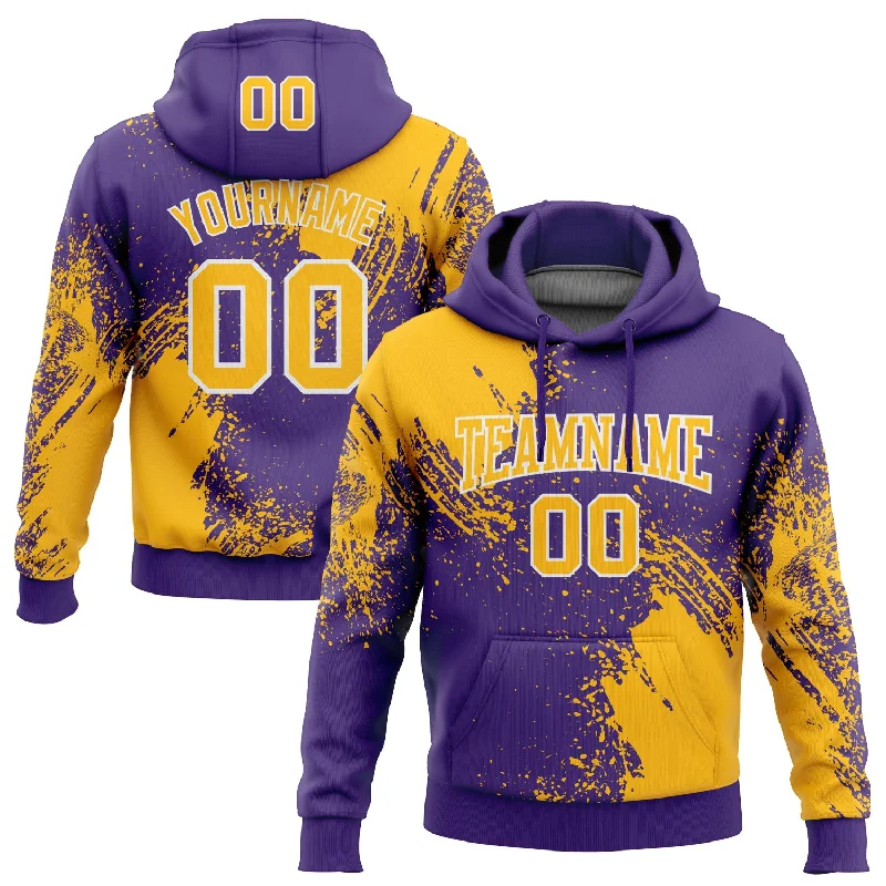 Hoodie for Sleek Fall and Winter Style-Women's Side Pocket Hoodies-Custom Stitched Purple Gold-White 3D Pattern Design Abstract Brush Stroke Sports Pullover Sweatshirt Hoodie