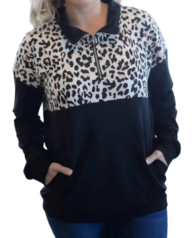 Pullover Sweater with Embellished Details-Women's Cotton Pullovers-Leopard Zip Up Pullover In Multi