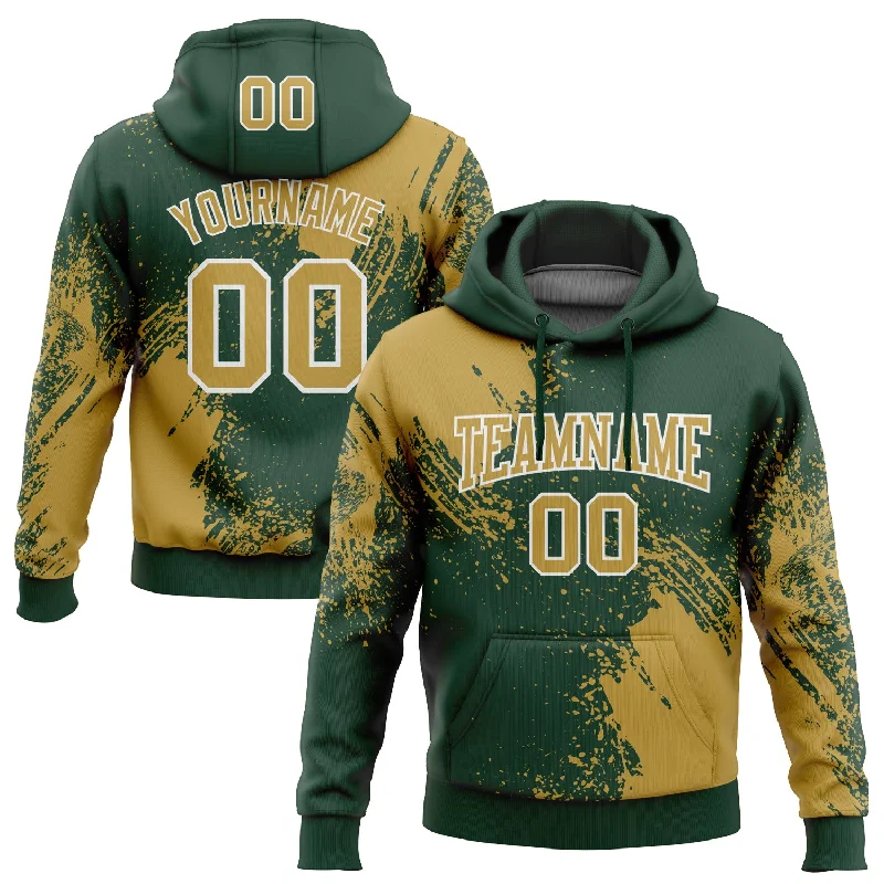 Hoodie for Casual Days with a Twist-Women's Metallic Thread Hoodies-Custom Stitched Green Old Gold-White 3D Pattern Design Abstract Brush Stroke Sports Pullover Sweatshirt Hoodie