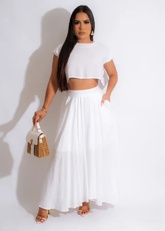 Comfortable Long Skirts-Women's Slit Denim Skirts-See You Again Skirt Set White