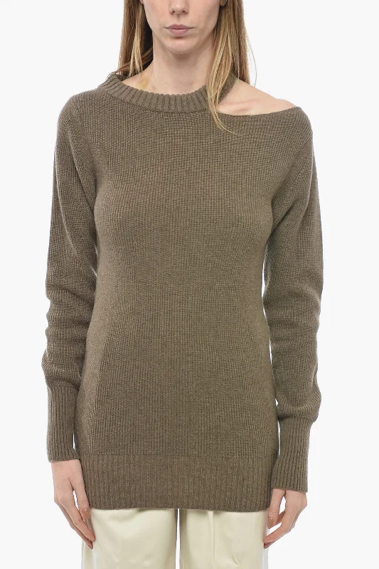 Lightweight Casual Pullover Sweater-Women's Oversized Pullovers-Sacai Wool Oversized Sweater with Open Shoulder