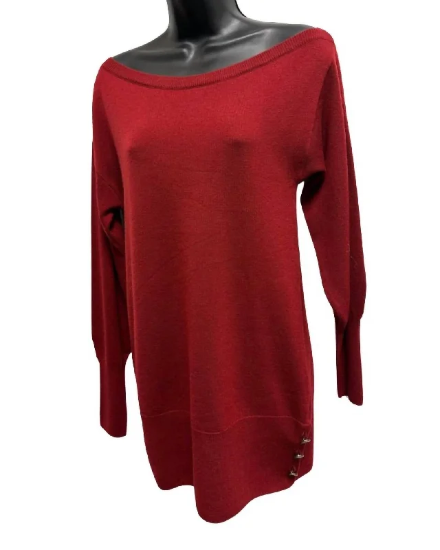 Pullover Sweater for a Night Out-Women's Satin Pencil Pullovers-Kortney Sweater Top In Merlot