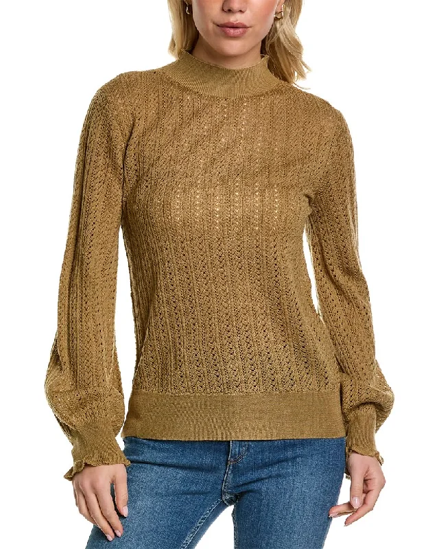 Lightweight Knit Pullover Sweater-Women's Layered Pullovers-MT by Madeleine Thompson Balloon Sleeve Wool-Blend Top