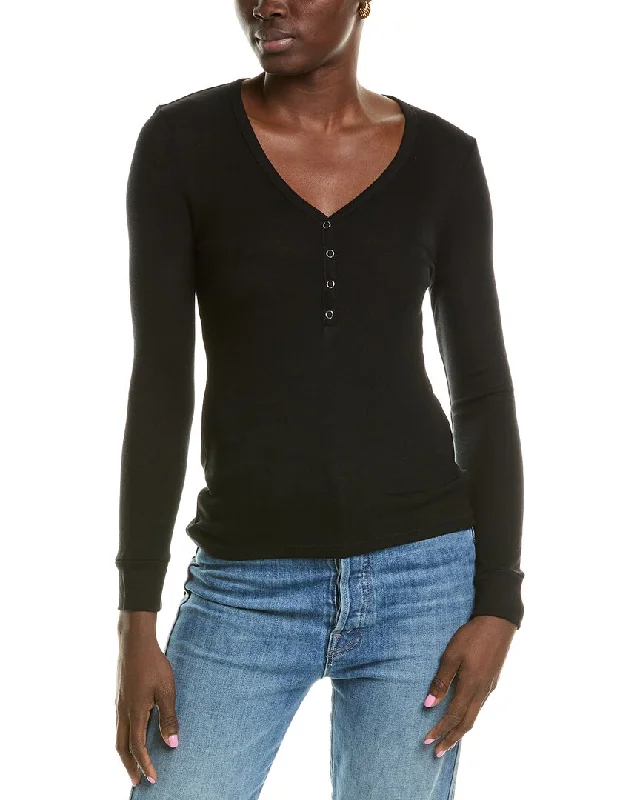 Pullover Sweater with Stylish Pockets-Women's Tulle Denim Pullovers-Enza Costa Baby Rib Cashmere-Blend Henley Shirt