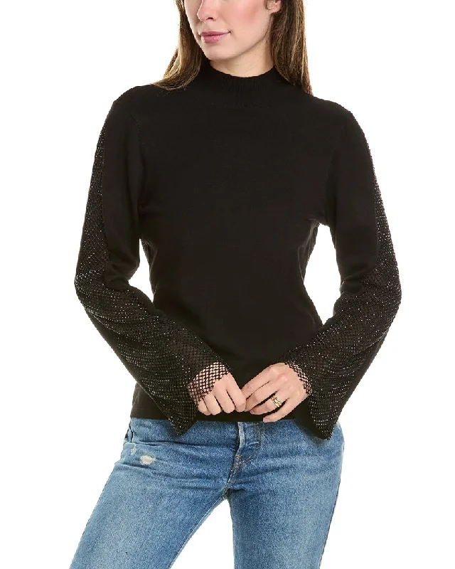 Women's Pullover Sweater with Fit-Women's Textured Denim Pullovers-Vince Camuto Mock Neck Sweater