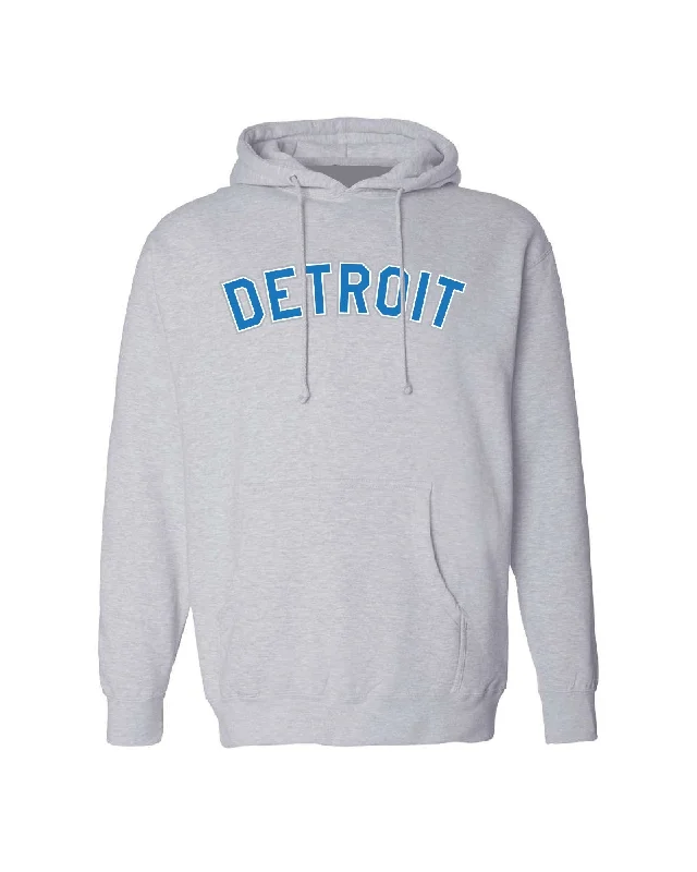 Hoodie for Statement Graphics-Women's Pajama Hoodies-Ink Detroit -  Honolulu blue and silver print on Athletic Grey Hoodie