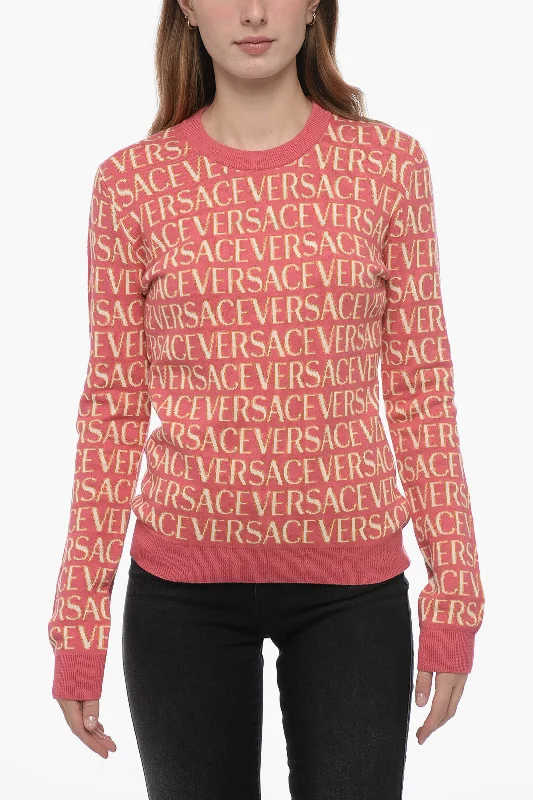 Winter-Ready Pullover Sweater-Women's Pajama Pullovers-Versace Jacquard Sweater with Logo Pattern