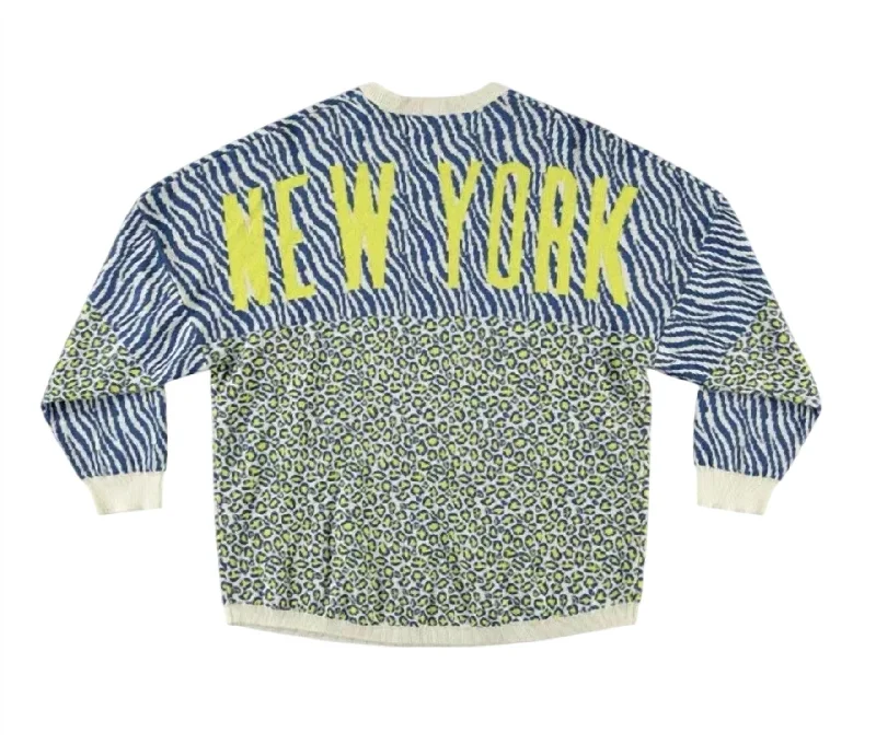 Casual Cotton Pullover Sweater-Women's Shimmer Pencil Pullovers-Unisex New York Jacquard Sweater In Blue, White