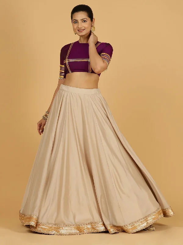 Soft Woolen Skirts-Women's Ribbed Denim Skirts-Zainab x Tyohaar | Oyster Grey Panelled Lehenga Skirt