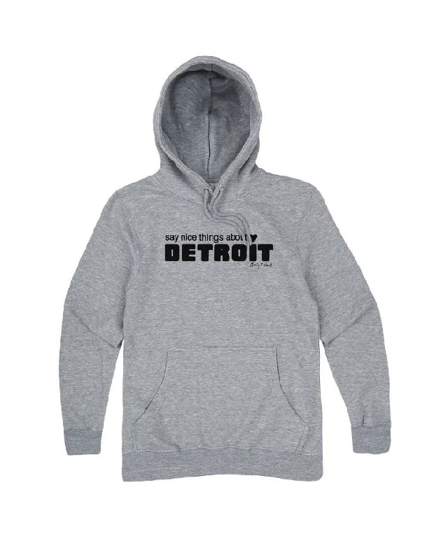 Hoodie for Cold Weather Days-Women's Mock Neck Hoodies-Say Nice Things About Detroit Hoodie - Heather Grey