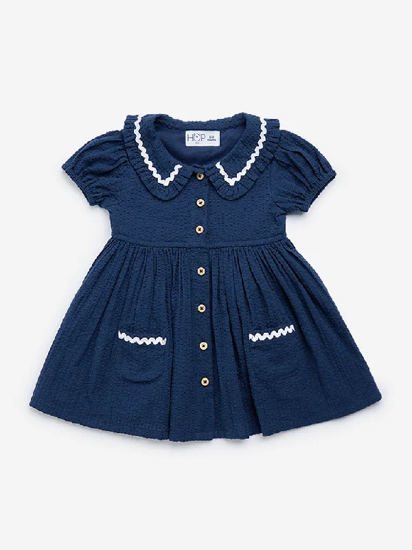 HOP Baby Navy Textured A-Line Cotton Dress