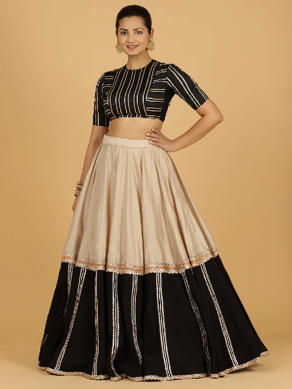 Stretchy Floral Skirts-Women's Low-Waisted Pencil Skirts-Mastani x Tyohaar | Oyster Grey Panelled Lehenga Skirt