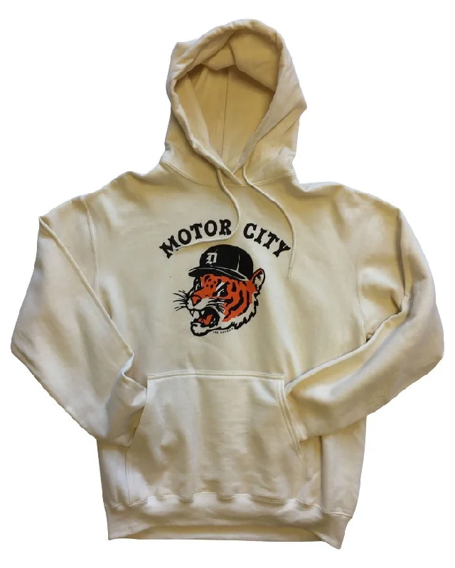 Hoodie for Comfort in Every Season-Women's Houndstooth Hoodies-Ink Detroit Motor City Kitty Hoodie - Bone