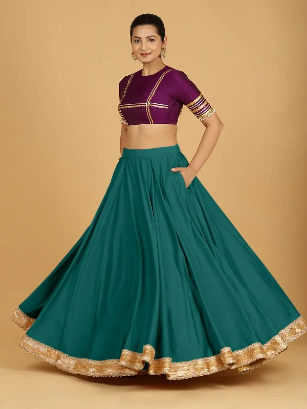 Elegant Woolen Skirts-Women's Pencil Skirts-Zainab x Tyohaar | Peacock Green Panelled Lehenga Skirt