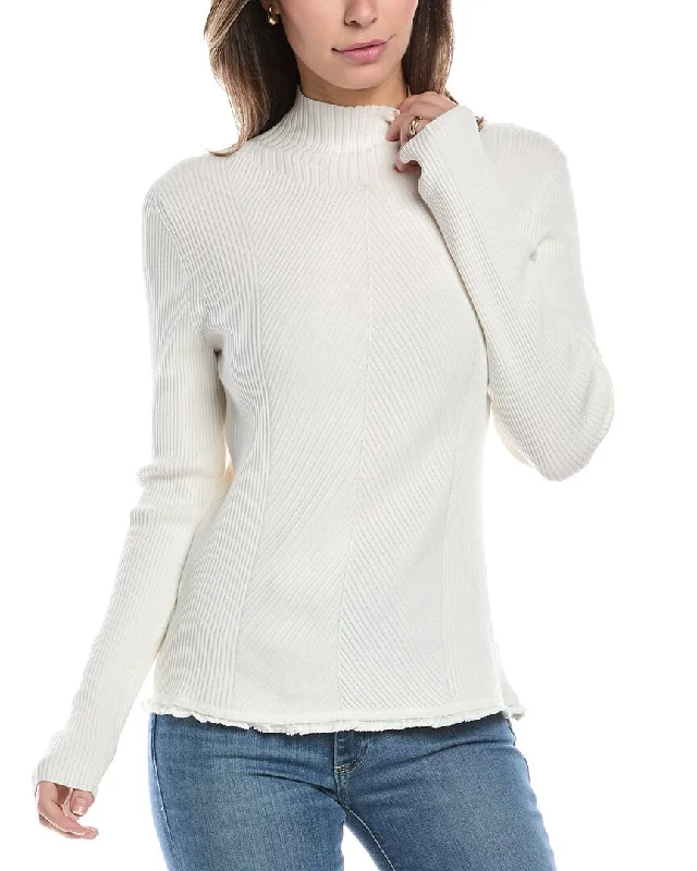 Grey Wool Pullover Sweater-Women's Poncho Pullovers-tyler boe Rib Mock Neck Sweater