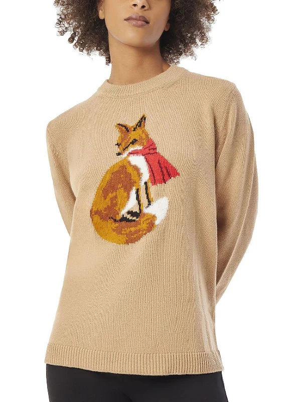 Casual Wear Pullover Sweater-Women's Stretch Pullovers-Womens Fox Crewneck Pullover Sweater