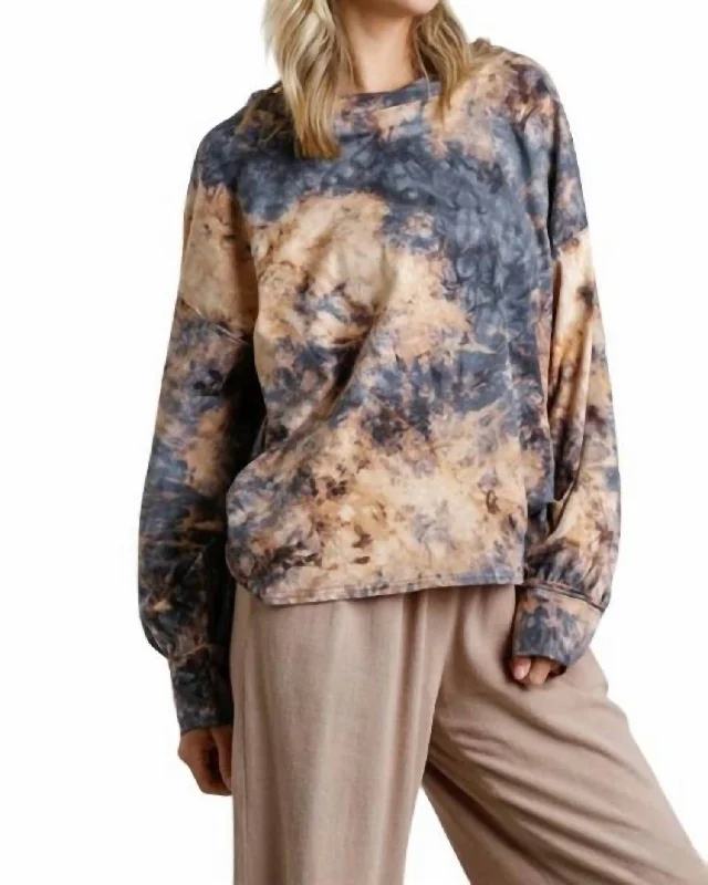 Hooded Pullover Sweater-Women's Insulated Floral Pullovers-Tie Dye Twisted Collar Sweater In Golden Yellow