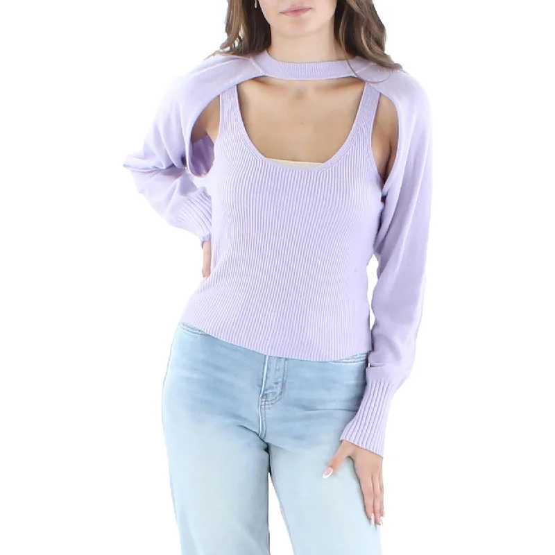 Stylish Crewneck Pullover Sweater-Women's Textured Floral Pullovers-Cassia Womens Layered Knit Pullover Sweater