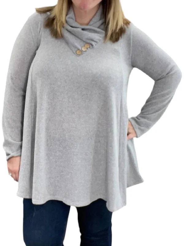 Casual Pullover Sweater for Weekends-Women's Wool Pullovers-Faux Cowl Neck Sweater In Heathered Gray