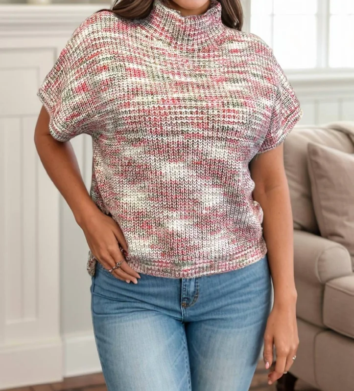 Women’s Casual Pullover Sweater-Women's Button-Front Pencil Pullovers-Strawberry Fall Top In Pink Multi