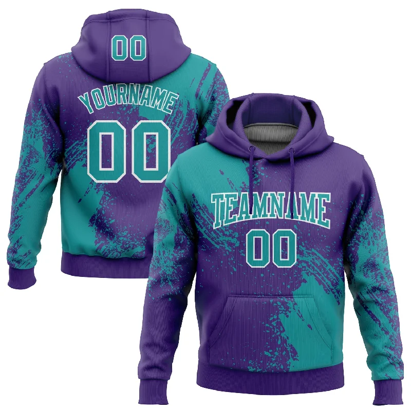 Hoodie for Relaxed Casual Weekend-Women's Short Sleeve Hoodies-Custom Stitched Purple Teal-White 3D Pattern Design Abstract Brush Stroke Sports Pullover Sweatshirt Hoodie