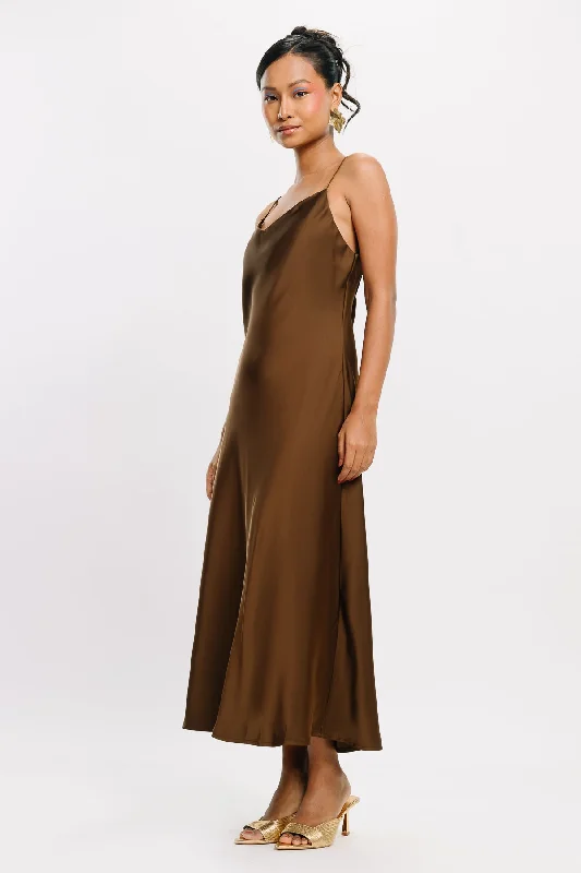 Brown Satin Slip Dress