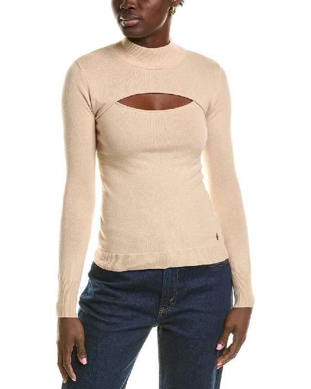 Cozy Cashmere Pullover Sweater-Women's Satin Denim Pullovers-Milly Cutout Wool & Cashmere-Blend Turtleneck Sweater