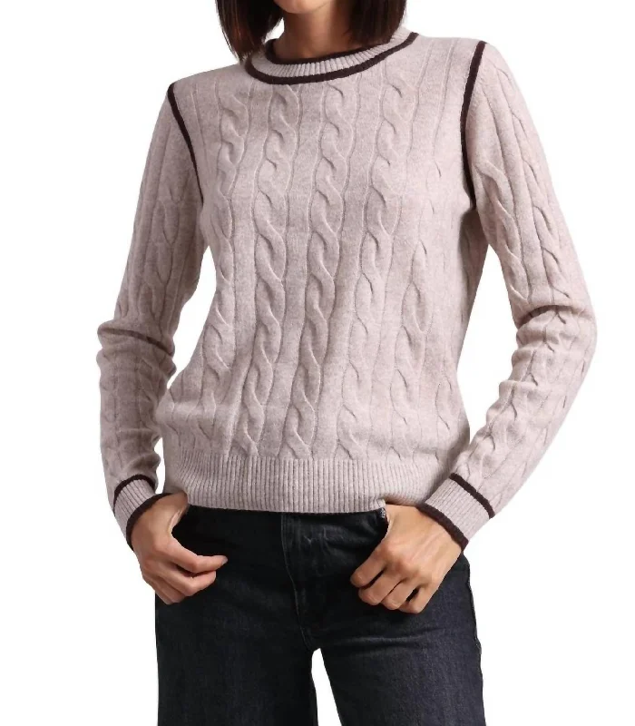 Lightweight Wool Pullover Sweater-Women's Comfortable Pullovers-Cashmere Mixed Stitch Crew Top In Ecru/chocolate