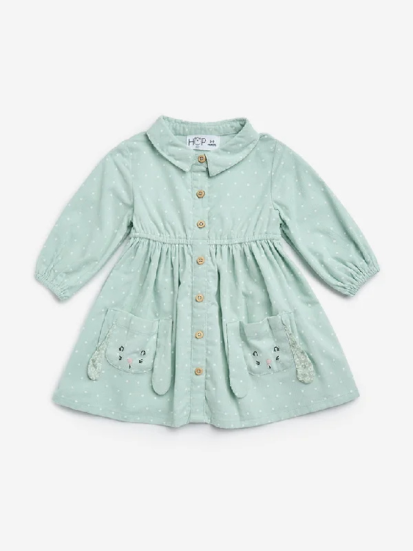 HOP Baby Sage Polka Dot Cotton Fit-and-Flare Dress