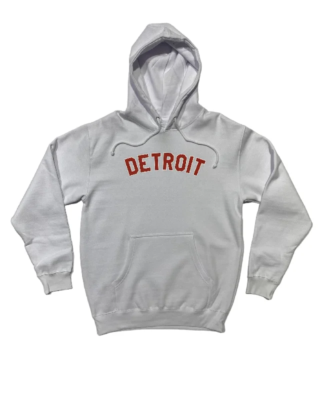 Hoodie for Layering in Cold Conditions-Women's Plus Size Hoodies-Ink Detroit -  Red & White print on White Hoodie