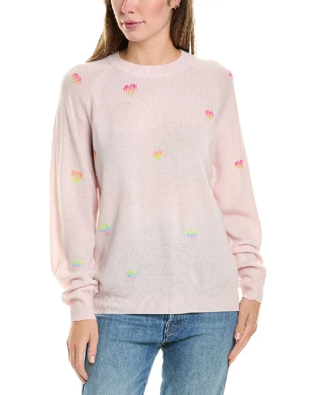 Chunky Pullover Sweater-Women's High-Waisted Ruffle Pullovers-Brodie Cashmere Wool & Cashmere-Blend Rainbow Heart Studded Jumper