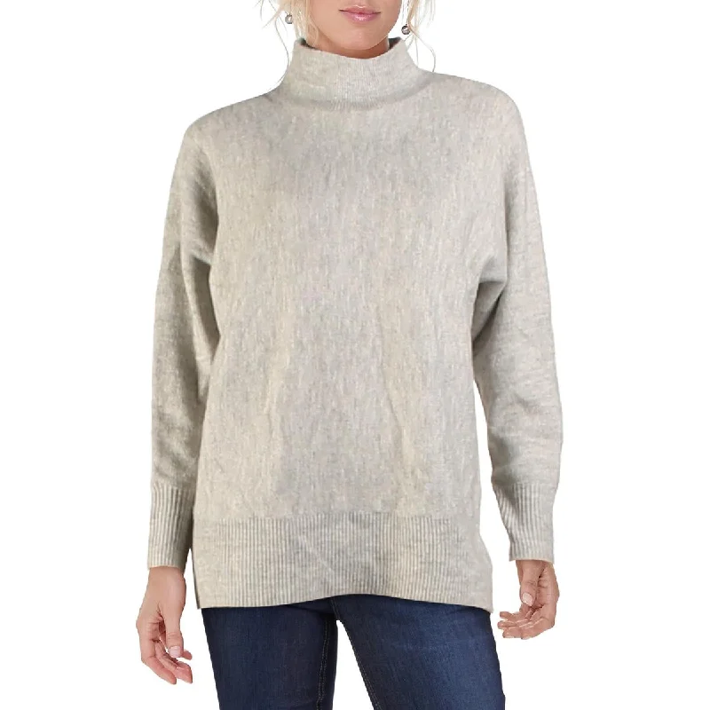 Pink Pullover Sweater-Women's Ribbed Pleated Pullovers-Lehi Womens Heathered Dolman Sleeve Turtleneck Sweater