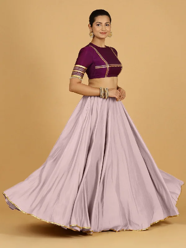 Comfortable Skirts for Holiday-Women's Maxi Skirts-Jhalak x Tyohaar | Lilac Panelled Lehenga Skirt